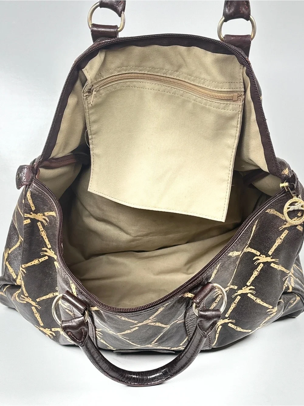 Longchamp Brown and Gold Patterned Duffel Bag